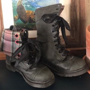 Gray & Plaid fold over Dr. Martens